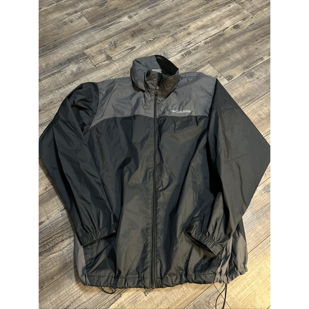 COLUMBIA Men's Rain/Windbreaker Jacket-w/Fold Away Hoodie Black In Size Large
